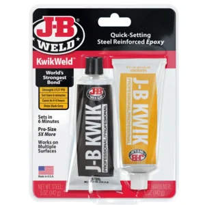 J-B Weld KwikWeld steel-reinforced epoxy with quick-setting formula.