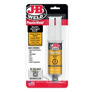 JB Weld PlasticWeld epoxy adhesive in dual syringes.