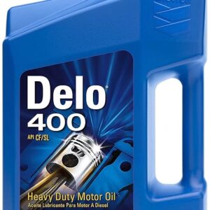 Blue 1-gallon container of Delo 400 SAE 40 heavy duty motor oil by Chevron.